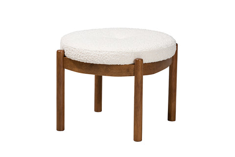Baxton Studio Iliana Japandi Cream Boucle Fabric and Walnut Brown Finished Rubberwood Ottoman Footstool