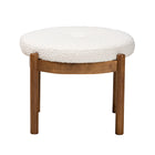 Baxton Studio Iliana Japandi Cream Boucle Fabric and Walnut Brown Finished Rubberwood Ottoman Footstool