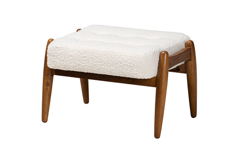 Baxton Studio Jeanine Japandi Cream Boucle Fabric and Walnut Brown Finished Rubberwood Ottoman Footstool