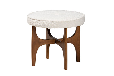 Baxton Studio Theo Japandi Cream Boucle Fabric and Walnut Brown Finished Rubberwood Ottoman Footstool