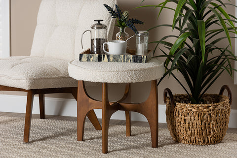 Baxton Studio Theo Japandi Cream Boucle Fabric and Walnut Brown Finished Rubberwood Ottoman Footstool