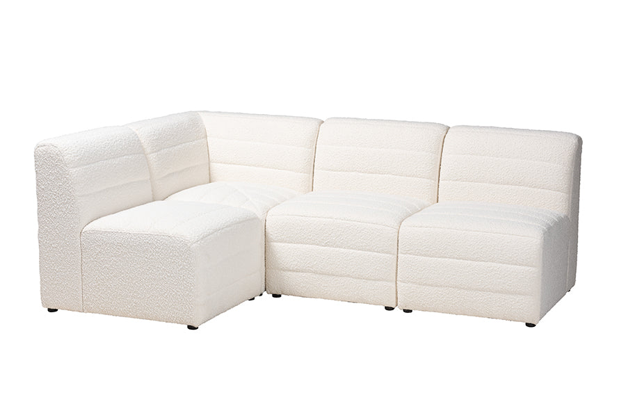 Baxton Studio Maya Modern White Boucle Fabric 4-Piece Modular Sectional Sofa
