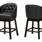 Baxton Studio Theron Mid-Century Transitional Black Faux Leather and Espresso Brown Finished Wood 2-Piece Swivel Counter Stool Set