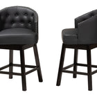 Baxton Studio Theron Mid-Century Transitional Black Faux Leather and Espresso Brown Finished Wood 2-Piece Swivel Counter Stool Set