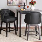 Baxton Studio Theron Mid-Century Transitional Black Faux Leather and Espresso Brown Finished Wood 2-Piece Swivel Counter Stool Set