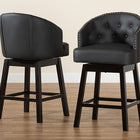 Baxton Studio Theron Mid-Century Transitional Black Faux Leather and Espresso Brown Finished Wood 2-Piece Swivel Counter Stool Set