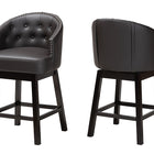 Baxton Studio Theron Mid-Century Transitional Dark Brown Faux Leather and Espresso Brown Finished Wood 2-Piece Swivel Counter Stool Set