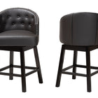 Baxton Studio Theron Mid-Century Transitional Dark Brown Faux Leather and Espresso Brown Finished Wood 2-Piece Swivel Counter Stool Set