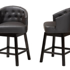Baxton Studio Theron Mid-Century Transitional Dark Brown Faux Leather and Espresso Brown Finished Wood 2-Piece Swivel Counter Stool Set