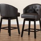 Baxton Studio Theron Mid-Century Transitional Dark Brown Faux Leather and Espresso Brown Finished Wood 2-Piece Swivel Counter Stool Set