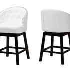 Baxton Studio Theron Mid-Century Transitional White Faux Leather and Espresso Brown Finished Wood 2-Piece Swivel Counter Stool Set
