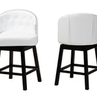 Baxton Studio Theron Mid-Century Transitional White Faux Leather and Espresso Brown Finished Wood 2-Piece Swivel Counter Stool Set