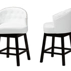 Baxton Studio Theron Mid-Century Transitional White Faux Leather and Espresso Brown Finished Wood 2-Piece Swivel Counter Stool Set