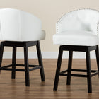 Baxton Studio Theron Mid-Century Transitional White Faux Leather and Espresso Brown Finished Wood 2-Piece Swivel Counter Stool Set