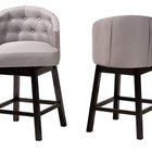 Baxton Studio Theron Mid-Century Transitional Grey Fabric and Espresso Brown Finished Wood 2-Piece Swivel Counter Stool Set