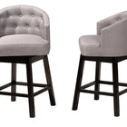Baxton Studio Theron Mid-Century Transitional Grey Fabric and Espresso Brown Finished Wood 2-Piece Swivel Counter Stool Set