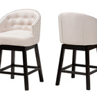 Baxton Studio Theron Mid-Century Transitional Light Beige Fabric and Espresso Brown Finished Wood 2-Piece Swivel Counter Stool Set