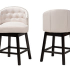 Baxton Studio Theron Mid-Century Transitional Light Beige Fabric and Espresso Brown Finished Wood 2-Piece Swivel Counter Stool Set
