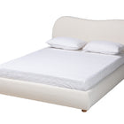 Baxton Studio Maya Mid-Century Modern Cream Boucle Fabric and Oak Brown Finished Wood Queen Size Platform Bed