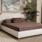 Baxton Studio Maya Mid-Century Modern Cream Boucle Fabric and Oak Brown Finished Wood Queen Size Platform Bed
