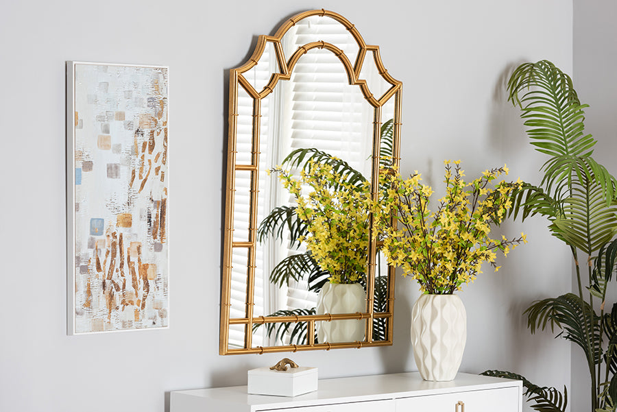 Baxton Studio Bedivere Modern Glam and Luxe Antique Goldleaf Metal Accent Wall Mirror