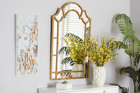 Baxton Studio Bedivere Modern Glam and Luxe Antique Goldleaf Metal Accent Wall Mirror