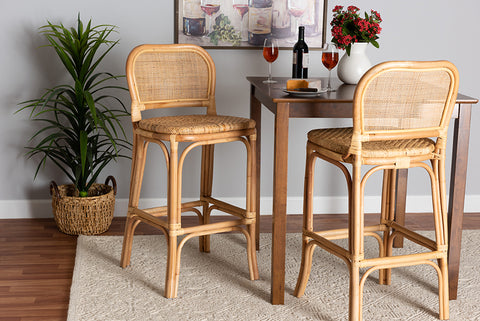 bali & pari Adrena Modern Bohemian Natural Brown Rattan Bar Stool