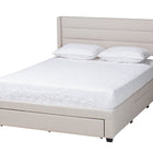 Baxton Studio Braylon Mid-Century Modern Transitional Beige Fabric and Dark Brown Finished Wood Queen Size 3-Drawer Storage Platform Bed