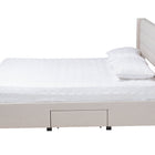 Baxton Studio Braylon Mid-Century Modern Transitional Beige Fabric and Dark Brown Finished Wood Queen Size 3-Drawer Storage Platform Bed