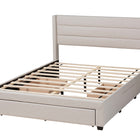 Baxton Studio Braylon Mid-Century Modern Transitional Beige Fabric and Dark Brown Finished Wood Queen Size 3-Drawer Storage Platform Bed