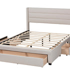 Baxton Studio Braylon Mid-Century Modern Transitional Beige Fabric and Dark Brown Finished Wood Queen Size 3-Drawer Storage Platform Bed