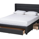 Baxton Studio Braylon Mid-Century Modern Transitional Charcoal Grey Fabric and Dark Brown Finished Wood Queen Size 3-Drawer Storage Platform Bed