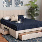 Baxton Studio Coronado Mid-Century Modern Transitional Beige Fabric Queen Size 3-Drawer Storage Platform Bed