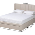 Baxton Studio Coronado Mid-Century Modern Transitional Beige Fabric Queen Size 3-Drawer Storage Platform Bed
