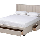 Baxton Studio Coronado Mid-Century Modern Transitional Beige Fabric Full Size 3-Drawer Storage Platform Bed