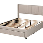 Baxton Studio Coronado Mid-Century Modern Transitional Beige Fabric Queen Size 3-Drawer Storage Platform Bed