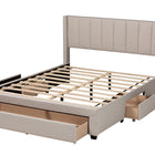 Baxton Studio Coronado Mid-Century Modern Transitional Beige Fabric Queen Size 3-Drawer Storage Platform Bed