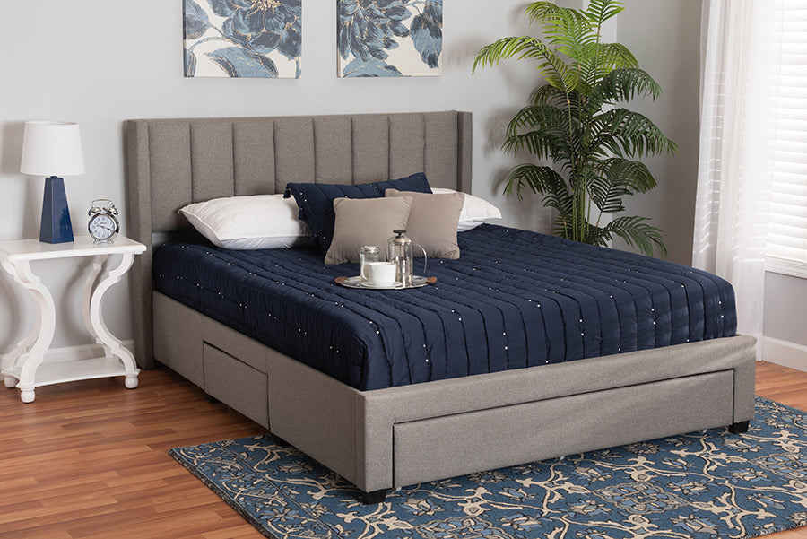 Baxton Studio Coronado Mid-Century Modern Transitional Grey Fabric Full Size 3-Drawer Storage Platform Bed