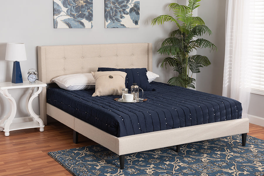 Baxton Studio Casol Mid-Century Modern Transitional Beige Fabric Upholstered Queen Size Platform Bed