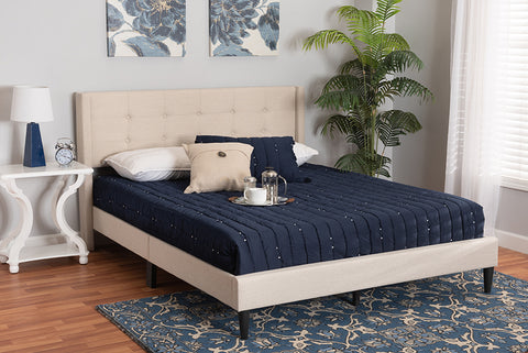 Baxton Studio Casol Mid-Century Modern Transitional Beige Fabric Upholstered Queen Size Platform Bed