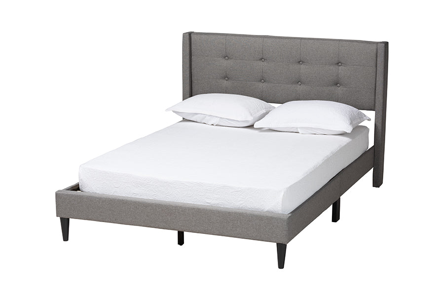 Baxton Studio Casol Mid-Century Modern Transitional Grey Fabric Upholstered Queen Size Platform Bed