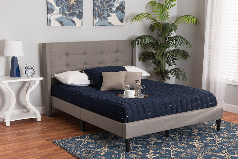 Baxton Studio Casol Mid-Century Modern Transitional Grey Fabric Upholstered Full Size Platform Bed