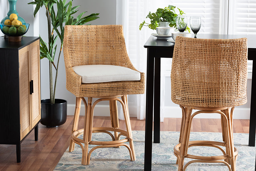 bali & pari Bella Modern Bohemian Natural Brown Rattan Counter Stool