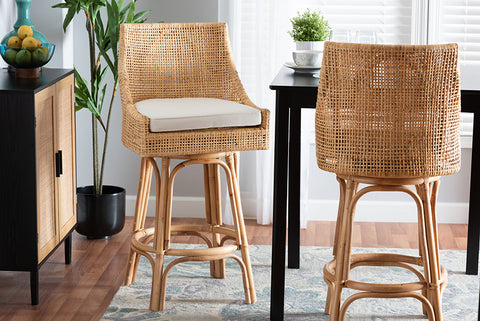 bali & pari Bella Modern Bohemian Natural Brown Rattan Bar Stool