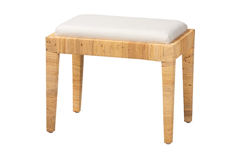 bali & pari Sofia Modern Bohemian Natural Brown Rattan and Mahogany Wood Ottoman