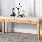 bali & pari Sofia Modern Bohemian Natural Brown Rattan and Mahogany Wood Bench