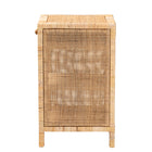 bali & pari Bella Modern Bohemian Natural Brown Mahogany Wood and Natural Rattan 1-Drawer Nightstand