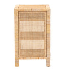 bali & pari Bella Modern Bohemian Natural Brown Mahogany Wood and Natural Rattan 1-Drawer Nightstand
