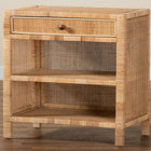 bali & pari Bella Modern Bohemian Natural Brown Mahogany Wood and Natural Rattan 1-Drawer Console Table