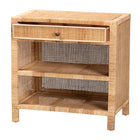 bali & pari Bella Modern Bohemian Natural Brown Mahogany Wood and Natural Rattan 1-Drawer Console Table
